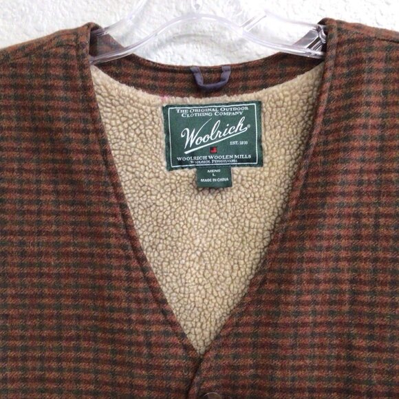 Woolrich Teton Vest Mens Large Wool Blend Sherpa Lined Brown Houndstooth Zip - Picture 4 of 11